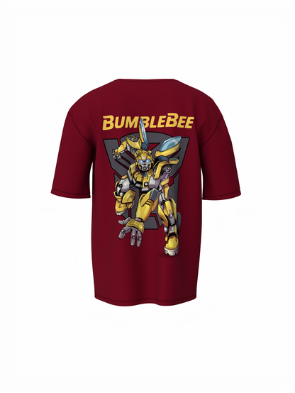 Bumblebee Unisex Maroon Oversized T-Shirt, Baggy Tee