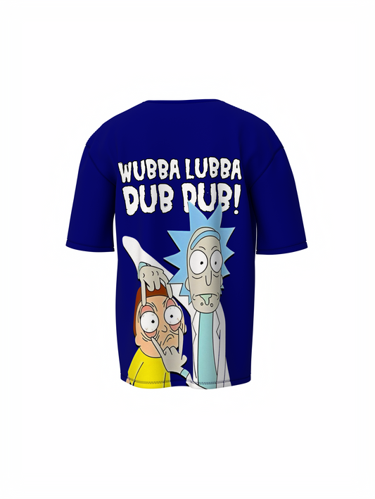 Ricky & Morty Cartoon Blue Oversized T-Shirt for Streetwear