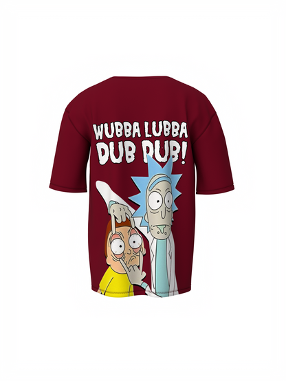 Ricky & Morty Cartoon Maroon Oversized T-Shirt for Streetwear