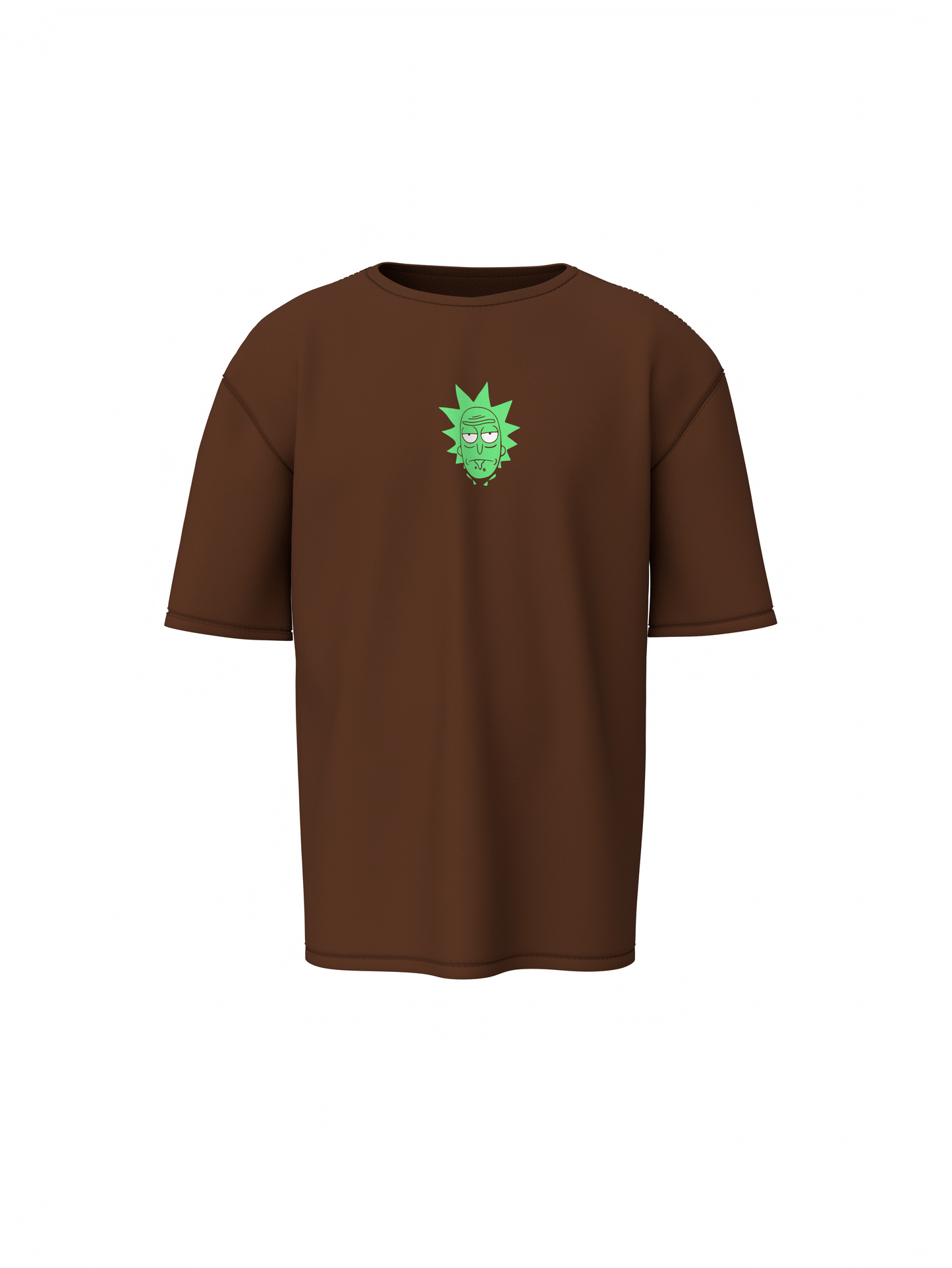Ricky Cartoon Unisex Brown Oversized T-Shirt, Bold Prints