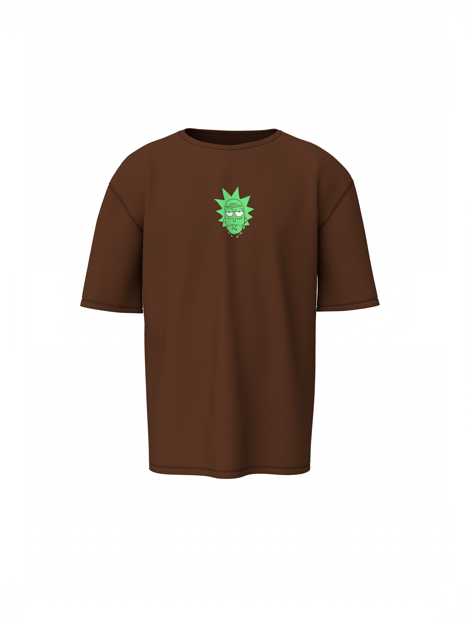 Ricky Cartoon Unisex Brown Oversized T-Shirt, Bold Prints