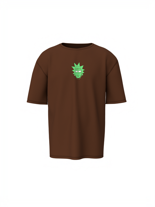 Ricky Cartoon Unisex Brown Oversized T-Shirt, Bold Prints