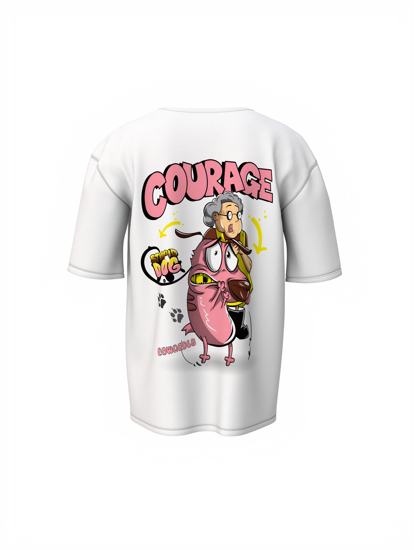 Courage Dog Unisex White Oversized T-Shirt, Cartoon Vibes
