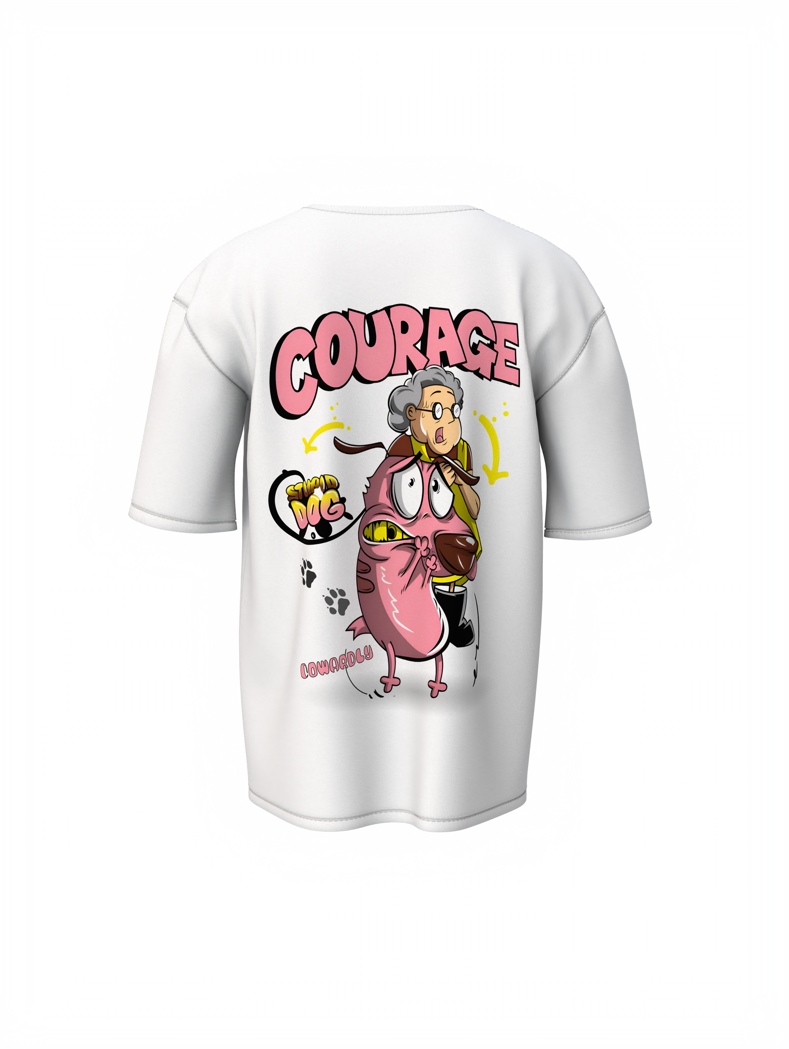 Courage Dog Unisex White Oversized T-Shirt, Cartoon Vibes