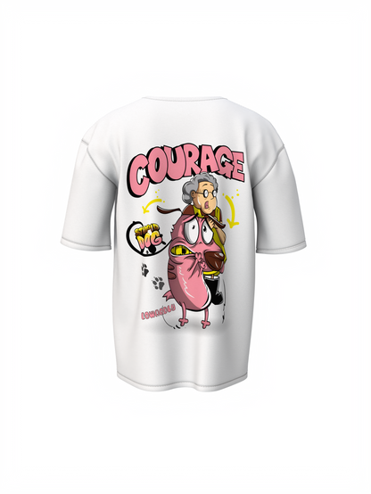 Courage Dog Unisex White Oversized T-Shirt, Cartoon Vibes