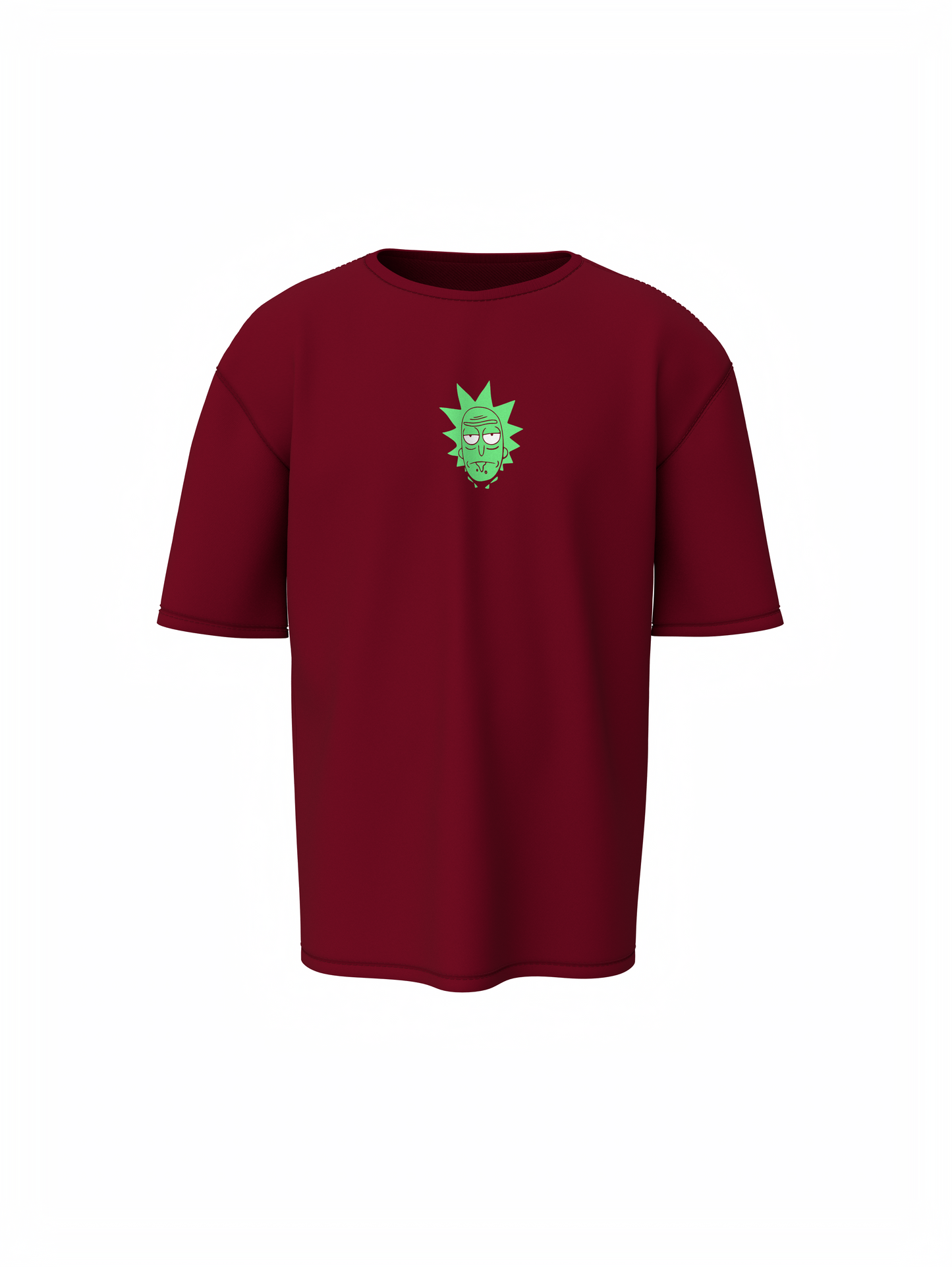 Ricky Cartoon Unisex Maroon Oversized T-Shirt, Bold Prints