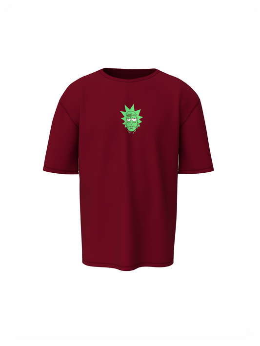 Ricky Cartoon Unisex Maroon Oversized T-Shirt, Bold Prints