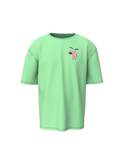 Courage Dog Unisex Saga Green Oversized T-Shirt, Cartoon Vibes