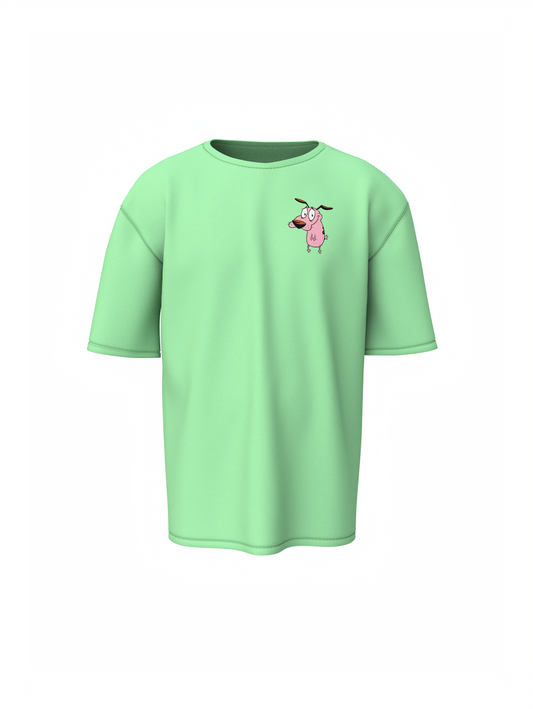 Courage Dog Unisex Saga Green Oversized T-Shirt, Cartoon Vibes