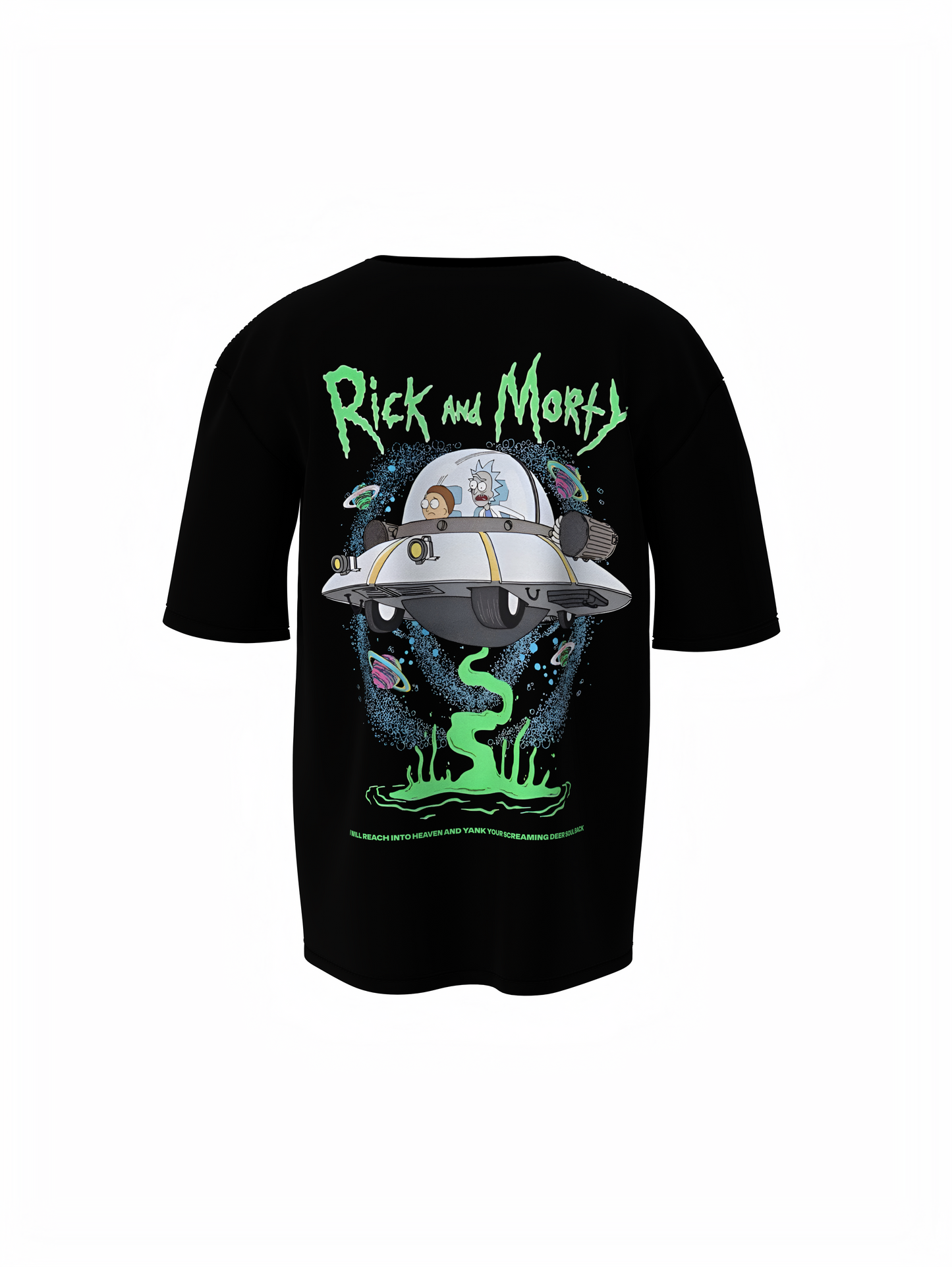 Ricky Cartoon Unisex Black Oversized T-Shirt, Bold Prints