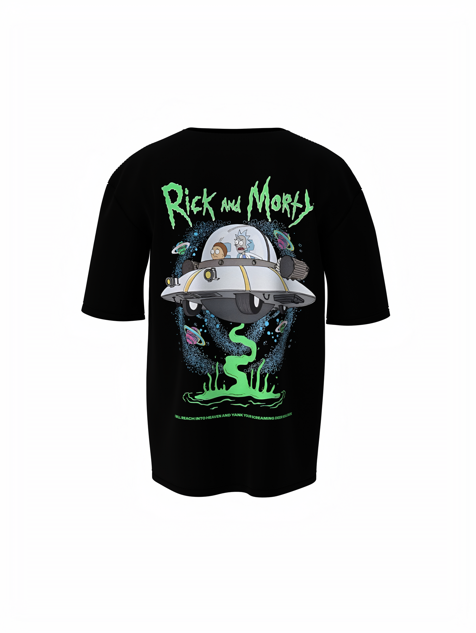 Ricky Cartoon Unisex Black Oversized T-Shirt, Bold Prints