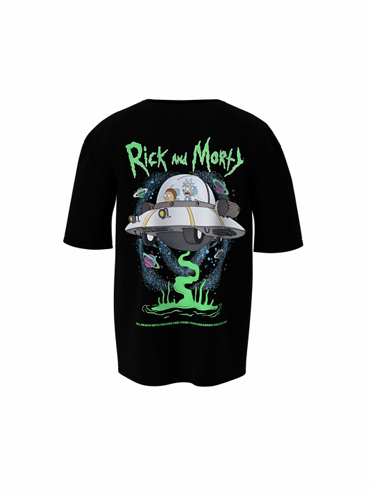 Ricky Cartoon Unisex Black Oversized T-Shirt, Bold Prints