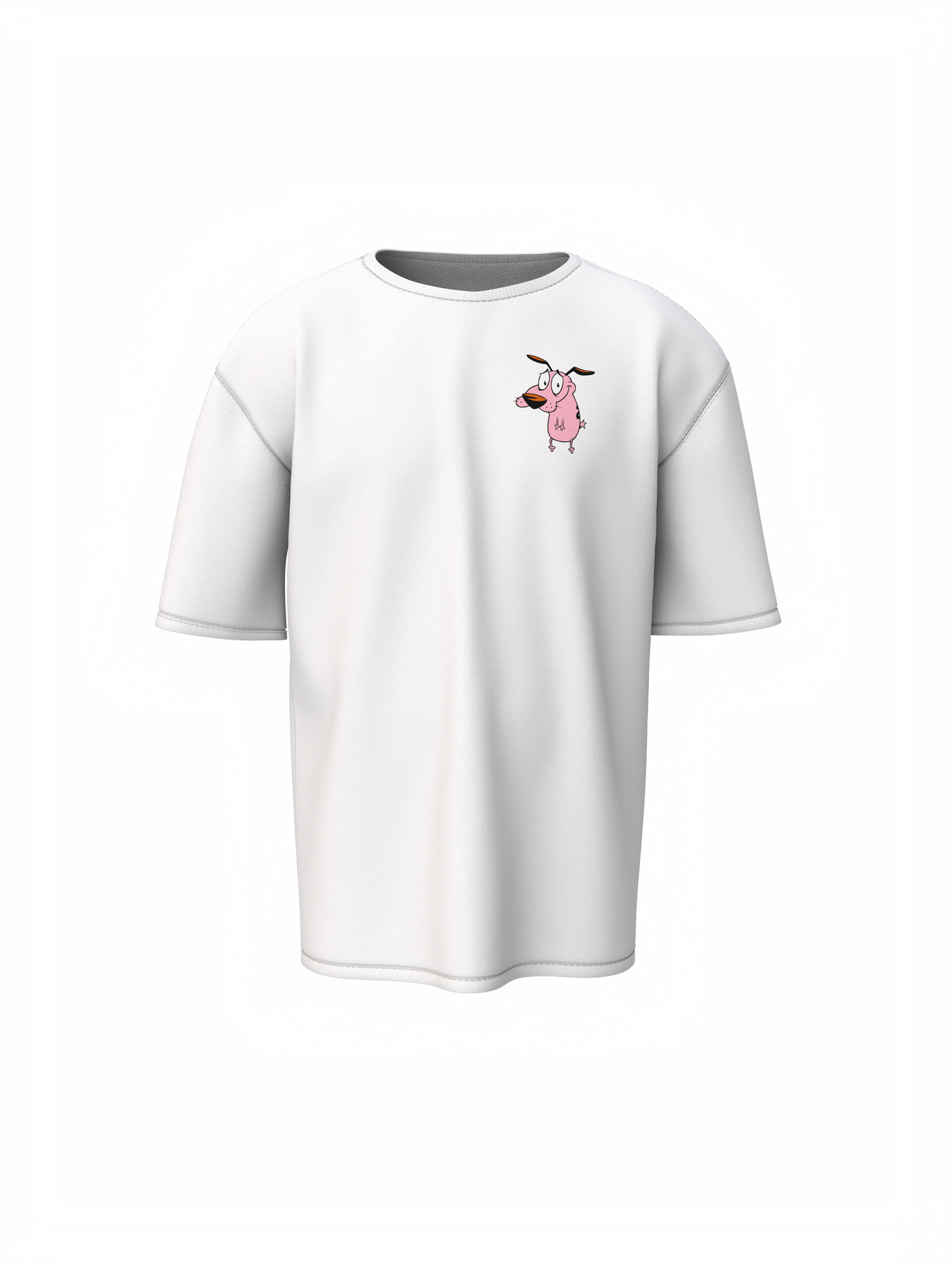Courage Dog Unisex White Oversized T-Shirt, Cartoon Vibes