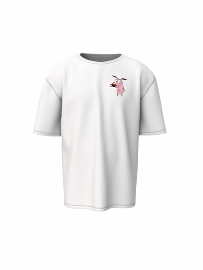Courage Dog Unisex White Oversized T-Shirt, Cartoon Vibes
