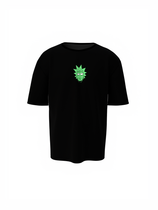 Ricky Cartoon Unisex Black Oversized T-Shirt, Bold Prints