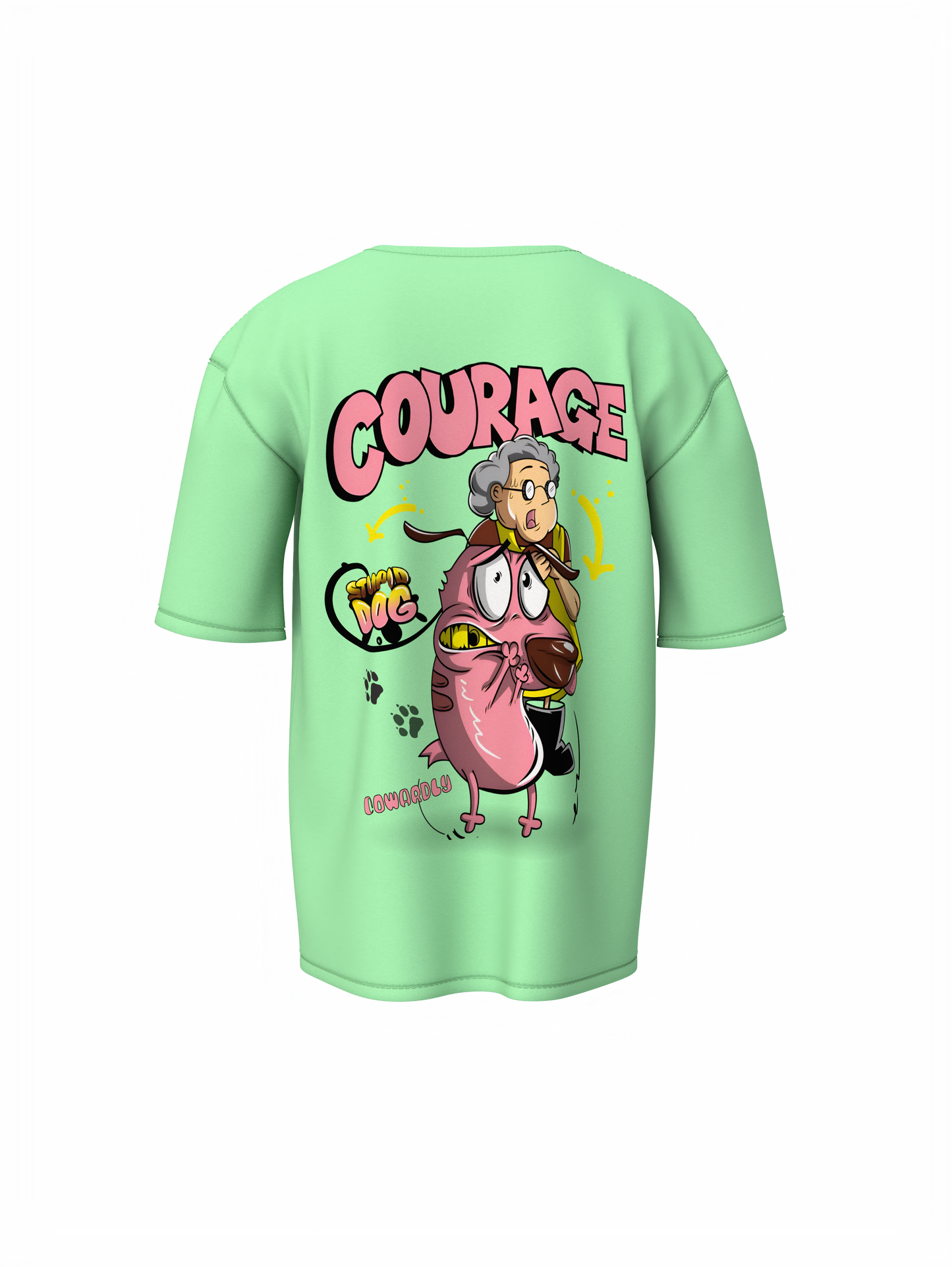 Courage Dog Unisex Saga Green Oversized T-Shirt, Cartoon Vibes