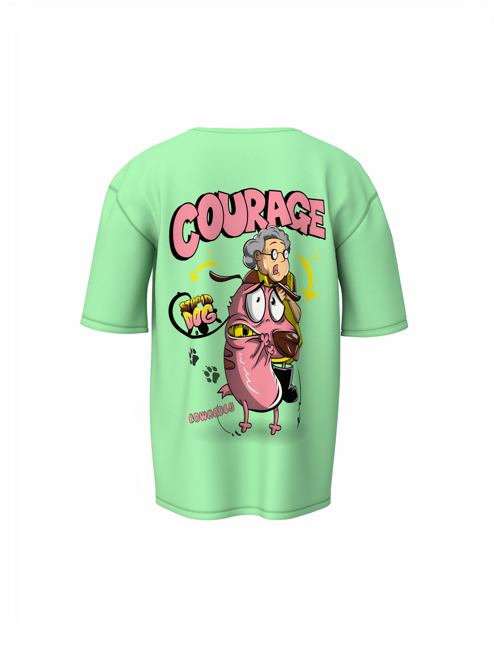 Courage Dog Unisex Saga Green Oversized T-Shirt, Cartoon Vibes