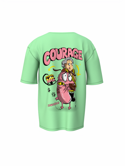 Courage Dog Unisex Saga Green Oversized T-Shirt, Cartoon Vibes