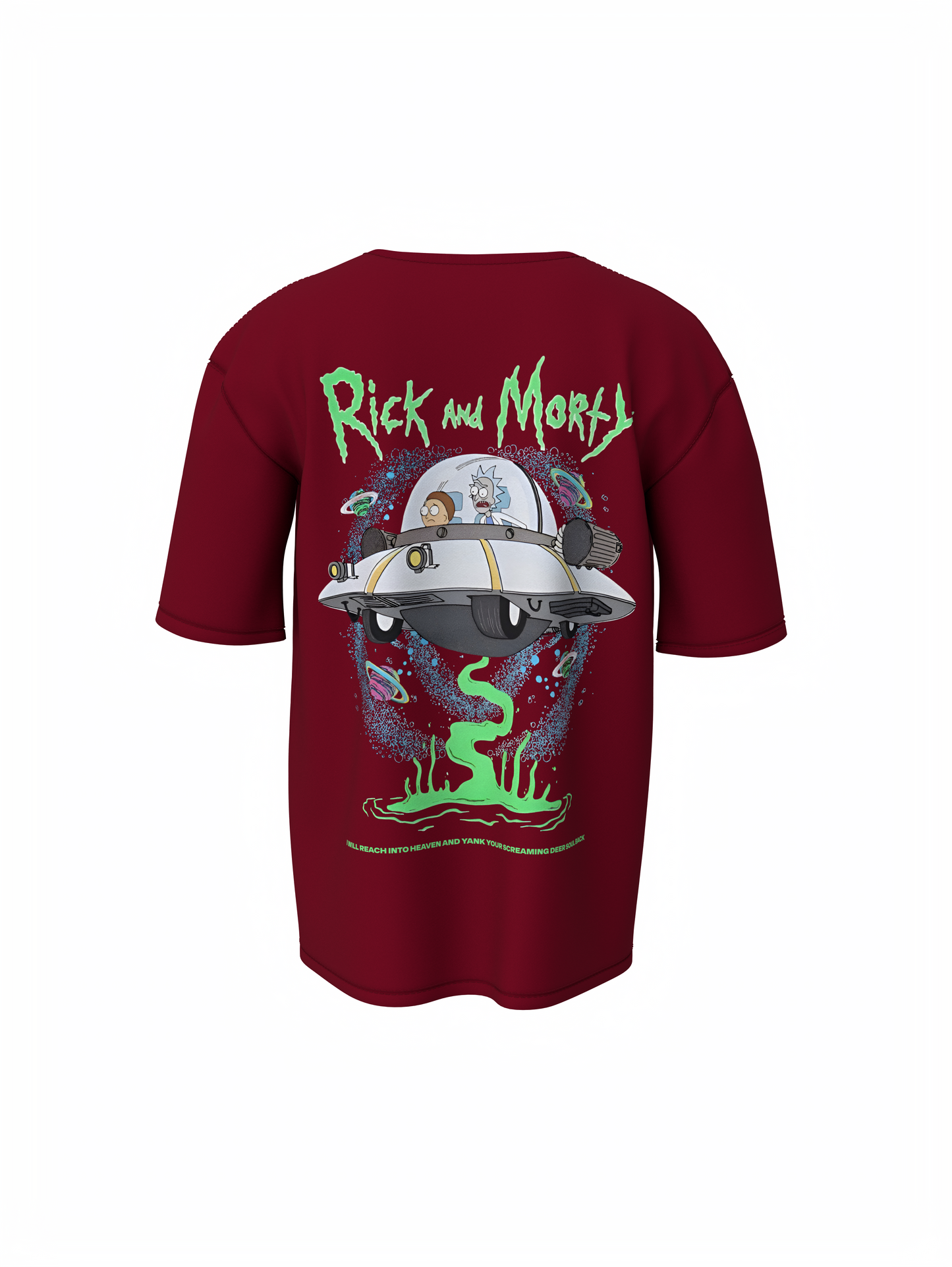 Ricky Cartoon Unisex Maroon Oversized T-Shirt, Bold Prints