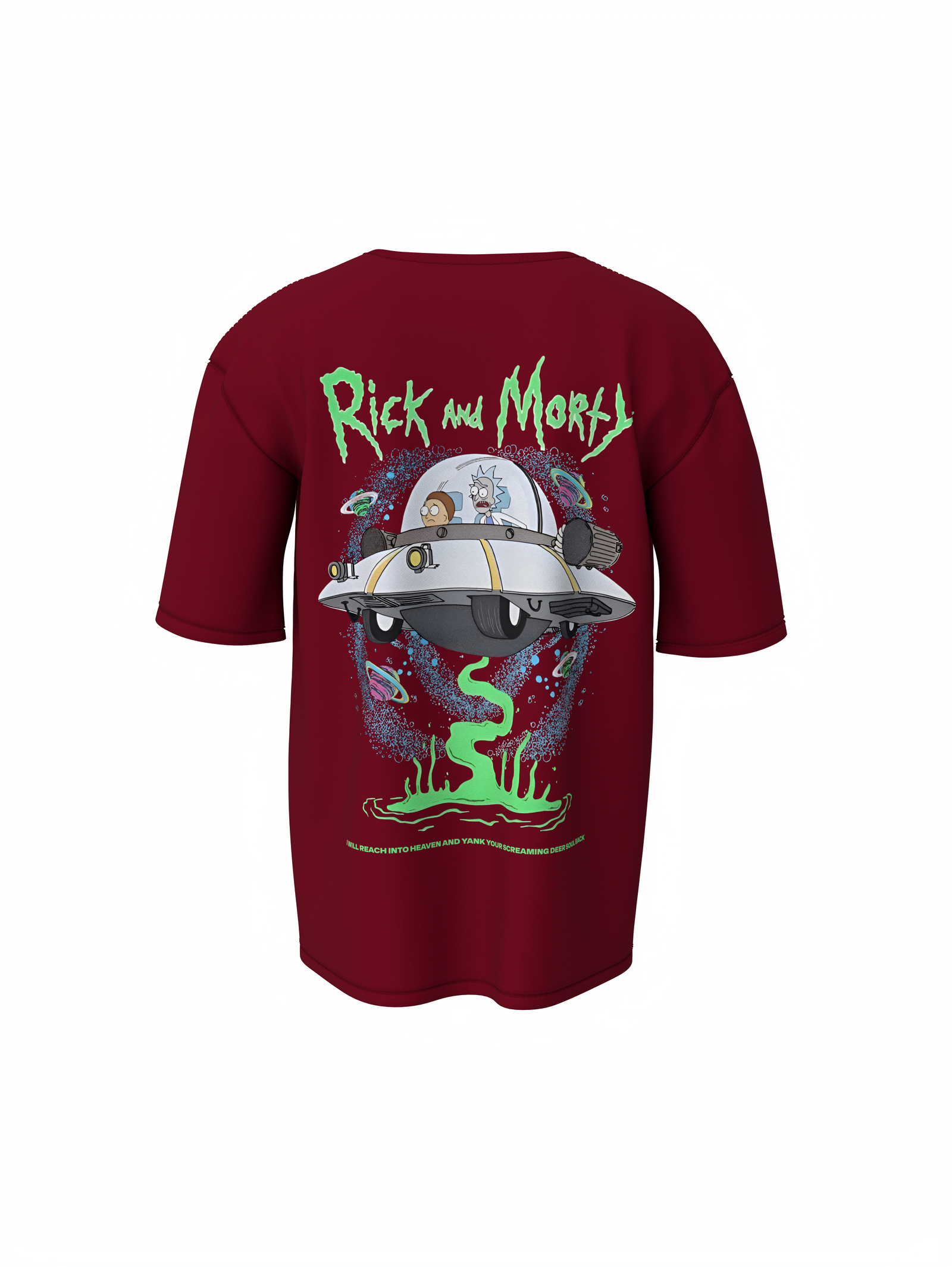 Ricky Cartoon Unisex Maroon Oversized T-Shirt, Bold Prints