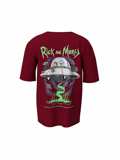 Ricky Cartoon Unisex Maroon Oversized T-Shirt, Bold Prints