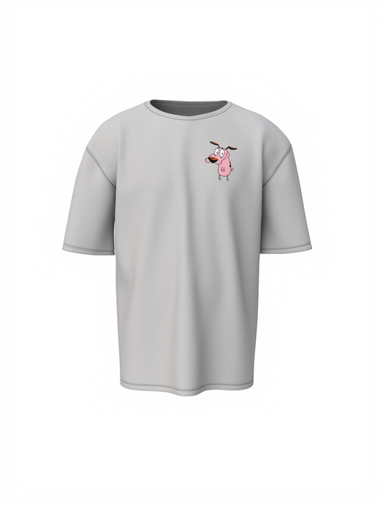 Courage Dog Unisex Gray Oversized T-Shirt, Cartoon Vibes