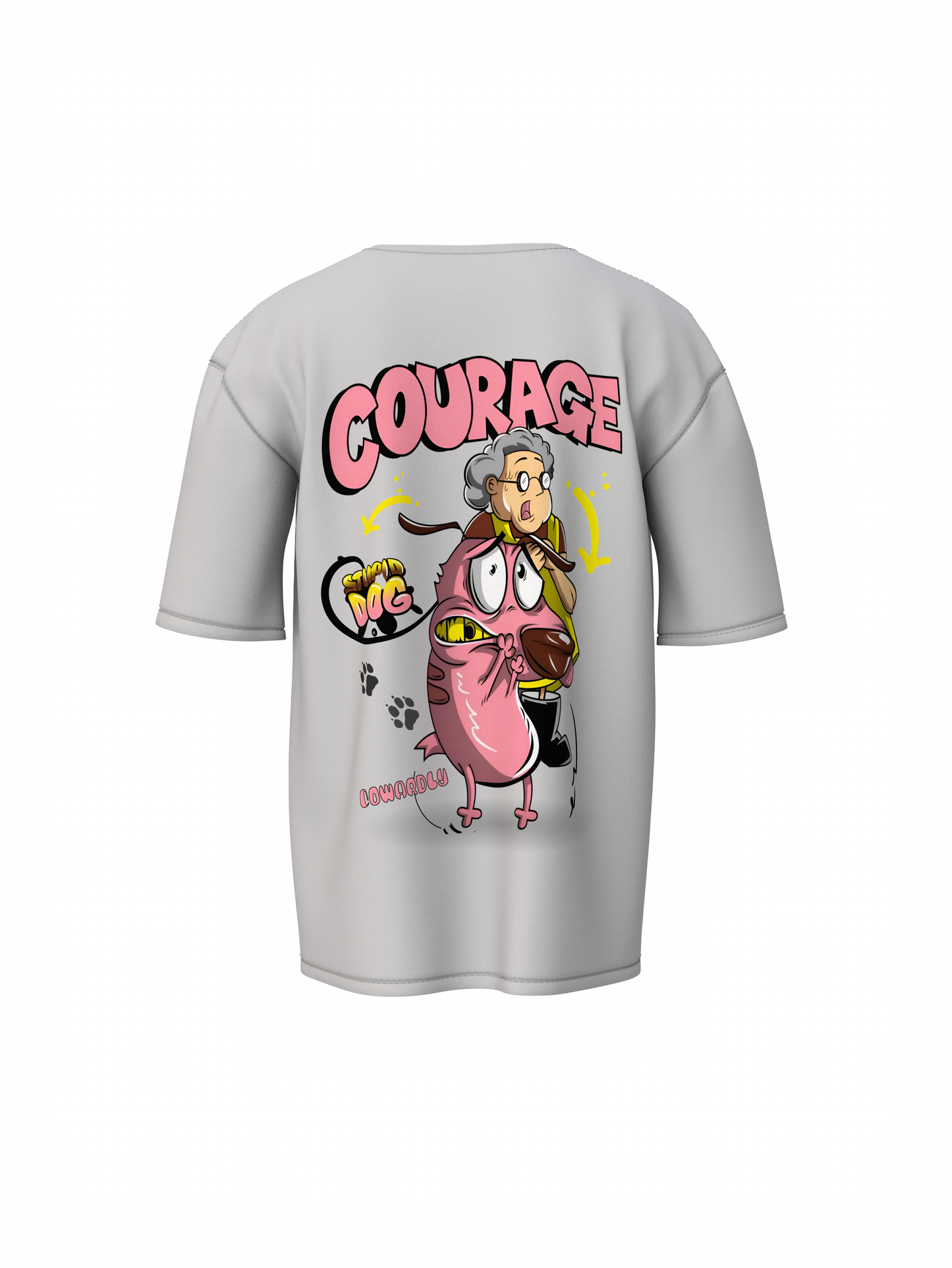 Courage Dog Unisex Gray Oversized T-Shirt, Cartoon Vibes