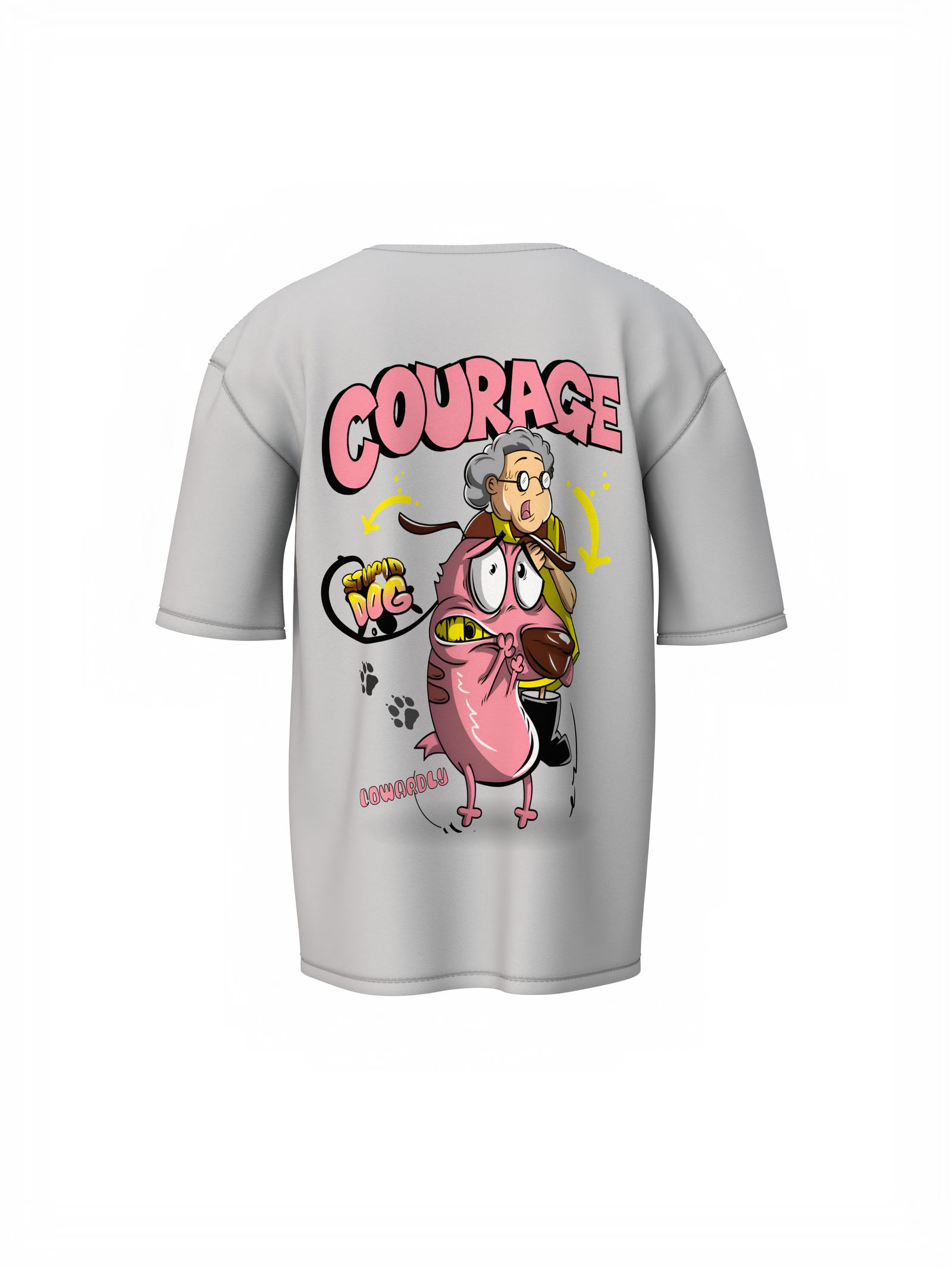 Courage Dog Unisex Gray Oversized T-Shirt, Cartoon Vibes