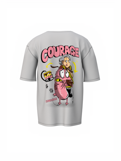 Courage Dog Unisex Gray Oversized T-Shirt, Cartoon Vibes