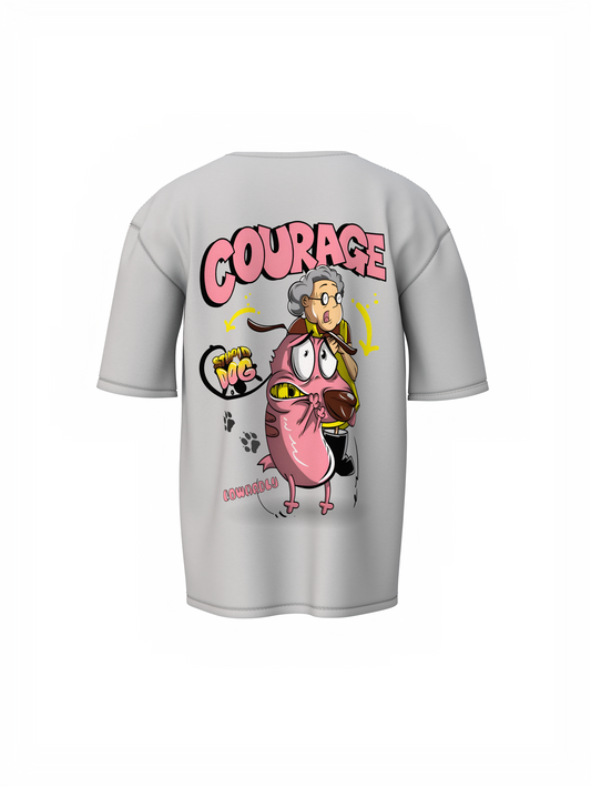 Courage Dog Unisex Gray Oversized T-Shirt, Cartoon Vibes
