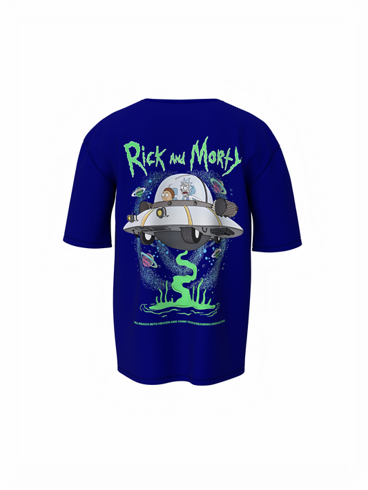 Ricky Cartoon Unisex Blue Oversized T-Shirt, Bold Prints