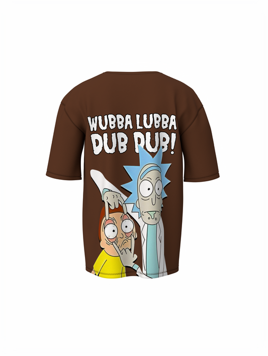 Ricky & Morty Cartoon Brown Oversized T-Shirt for Streetwear