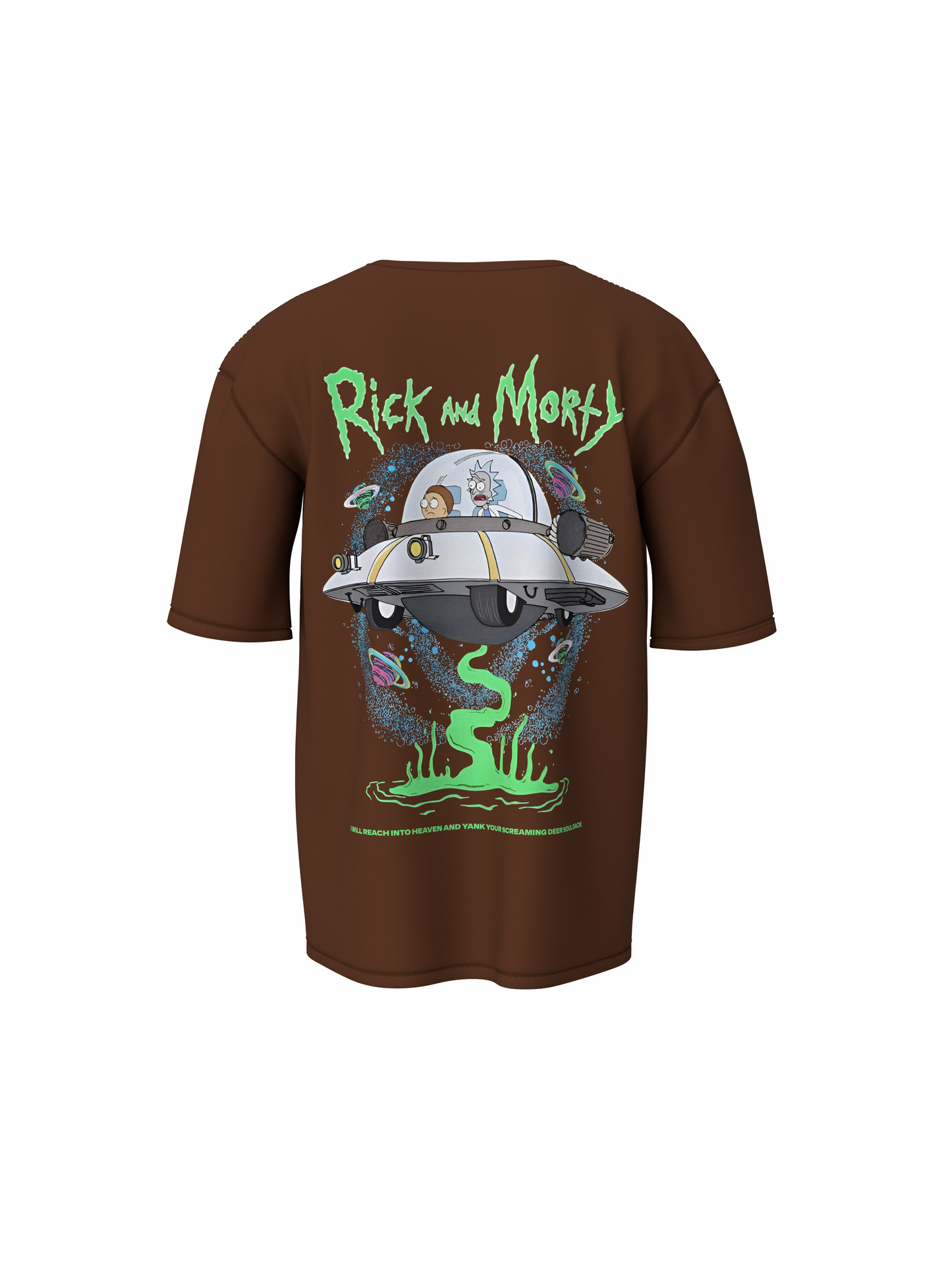 Ricky Cartoon Unisex Brown Oversized T-Shirt, Bold Prints