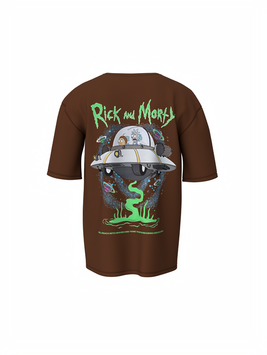 Ricky Cartoon Unisex Brown Oversized T-Shirt, Bold Prints