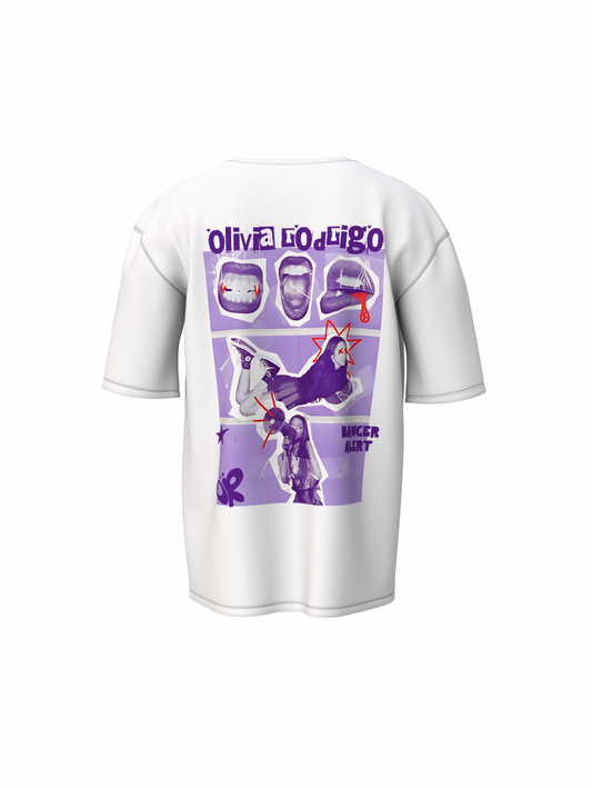 Olivia Music Graphic White Oversized T-Shirt Hollywood Vibe