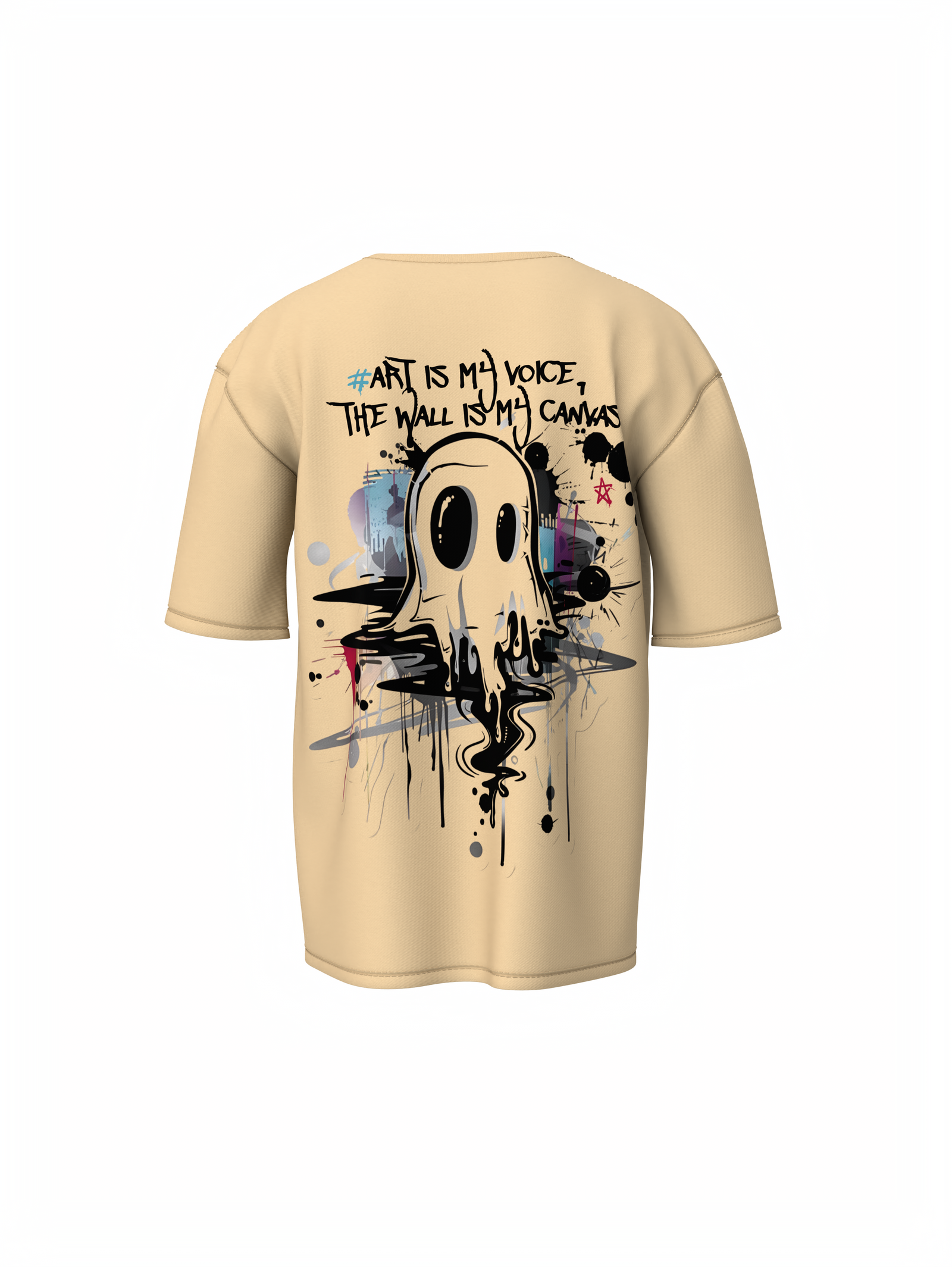 Street Art Music Beige Oversized T-Shirt Retro Music Tee Fit