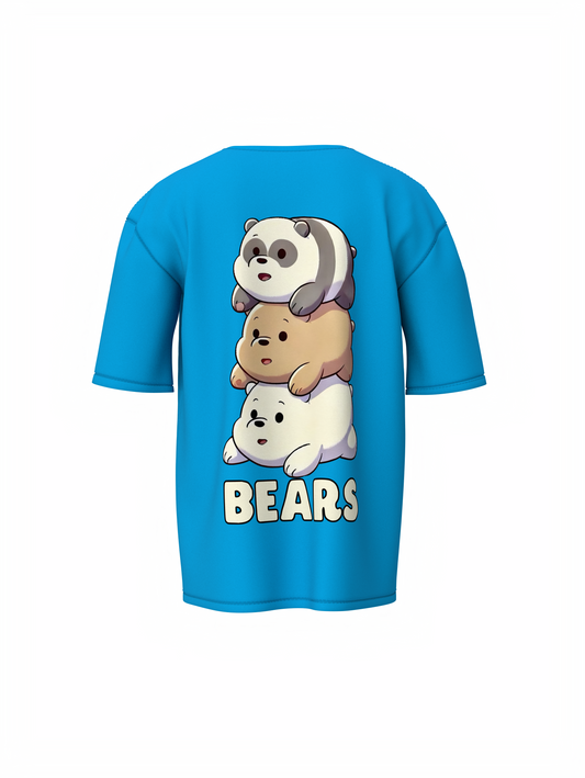 Three Bears Oversized T-Shirt Cute Cartoon Graphic Tee Fits
