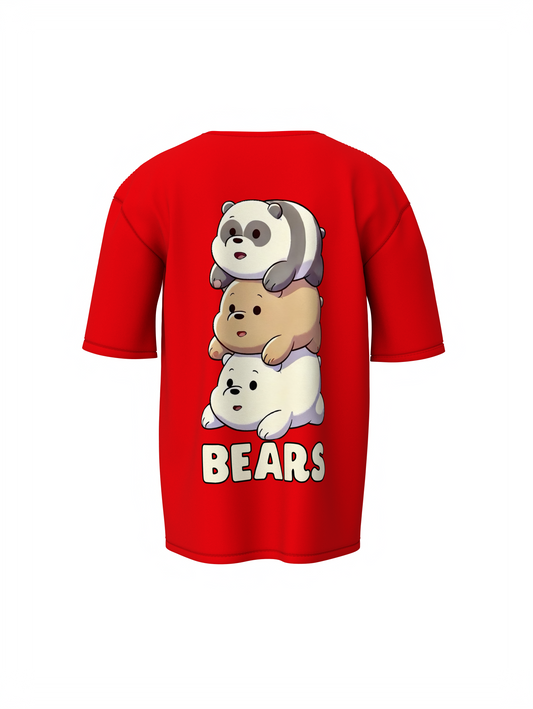 Three Bears Oversized T-Shirt Cute Cartoon Graphic Tee Fits
