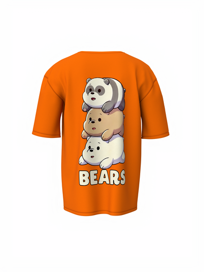 Three Bears Oversized T-Shirt Cute Cartoon Graphic Tee Fits