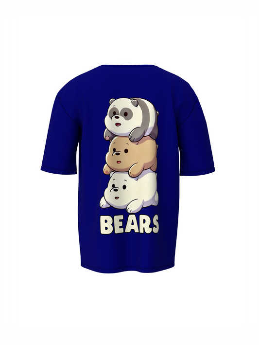 Three Bears Oversized T-Shirt Cute Cartoon Graphic Tee Fits