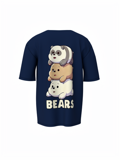 Three Bears Oversized T-Shirt Cute Cartoon Graphic Tee Fits