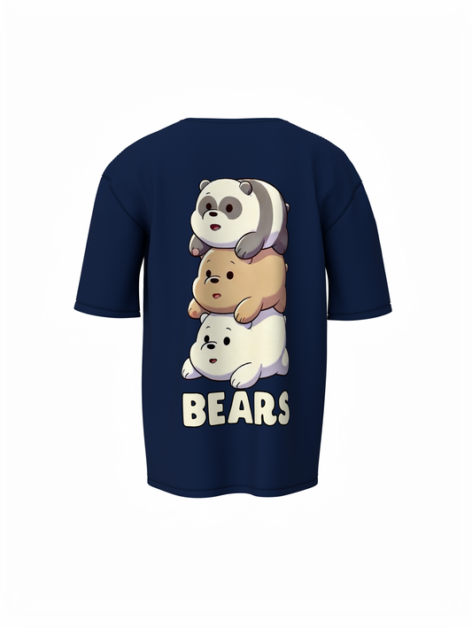 Three Bears Oversized T-Shirt Cute Cartoon Graphic Tee Fits