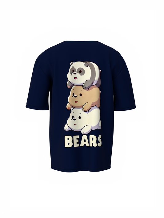 Three Bears Oversized T-Shirt Cute Cartoon Graphic Tee Fits