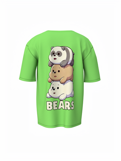 Three Bears Oversized T-Shirt Cute Cartoon Graphic Tee Fits