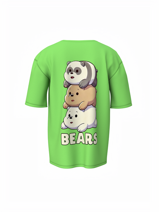 Three Bears Oversized T-Shirt Cute Cartoon Graphic Tee Fits