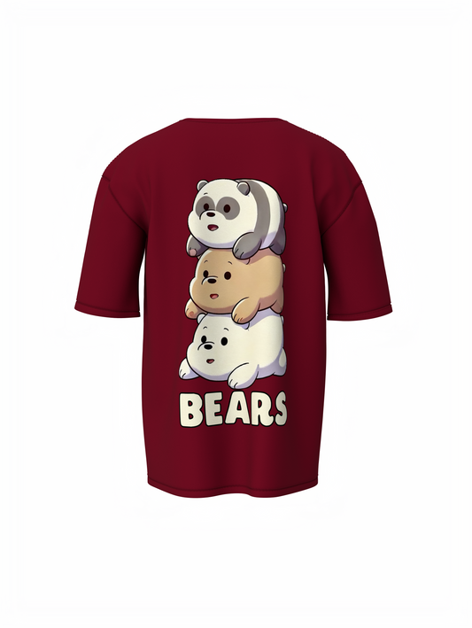 Three Bears Oversized T-Shirt Cute Cartoon Graphic Tee Fits