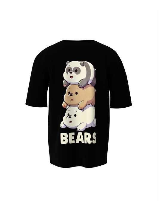 Three Bears Oversized T-Shirt Cute Cartoon Graphic Tee Fits