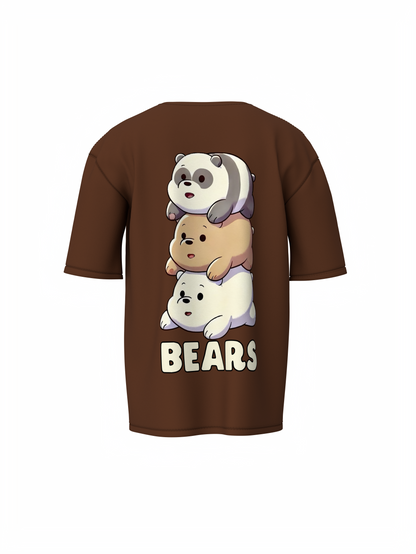 Three Bears Oversized T-Shirt Cute Cartoon Graphic Tee Fits