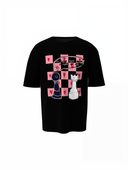 Chess Graphic Oversized T-Shirt Trendy Streetwear Style
