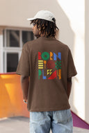 Born To Play Half Sleeve Brown Oversized T-Shirt for Men by Hello Swanky